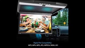 Car Overhead Monitor Screen Display - 17.3 inch. LCD Vehicle Flip Down Roof Mount Console - HDMI TV