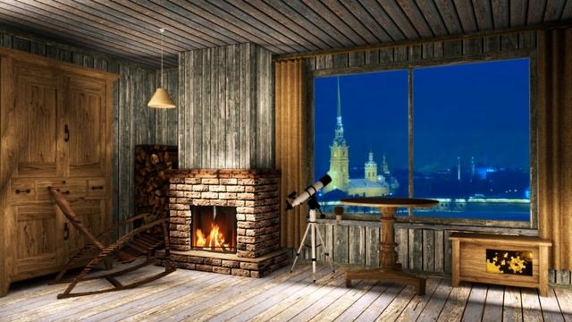 Обзорный чердак | Мансарда с камином для обзора Санкт-Петербурга со звуком горящих дров смотреть онлайн