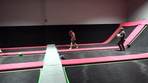 INSANE BLIND DODGEBALL CHALLENGE AT TRAMPOLINE PARK (with flips!)
