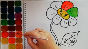 Раскраска для детей. Цветок. Цветик-семицветик. Нарисуй сам. Учим цвета.