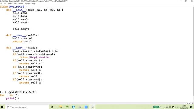 Python Part-17(Classes and iterator in python), about __iter__ and __next__ methods in class