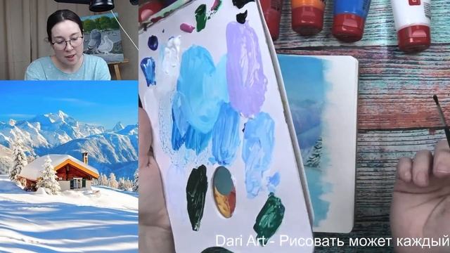 Рисуем акрилом зимний пейзаж. смотреть онлайн