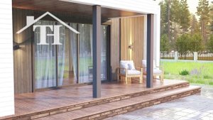 Одноэтажный современный дом куб “Рерих” 8х8 м, с террасой.