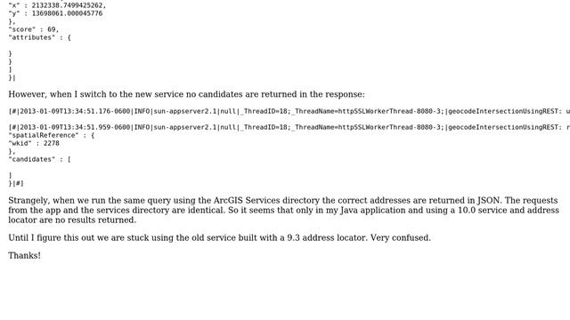 GIS: Geocode service findAddressCandidates returns no candidates with 10.0 address locator смотреть онлайн
