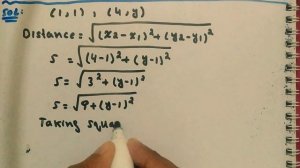 The distance between two points with coordinates (1,1) and (4,y) is 5. Find all possible values of