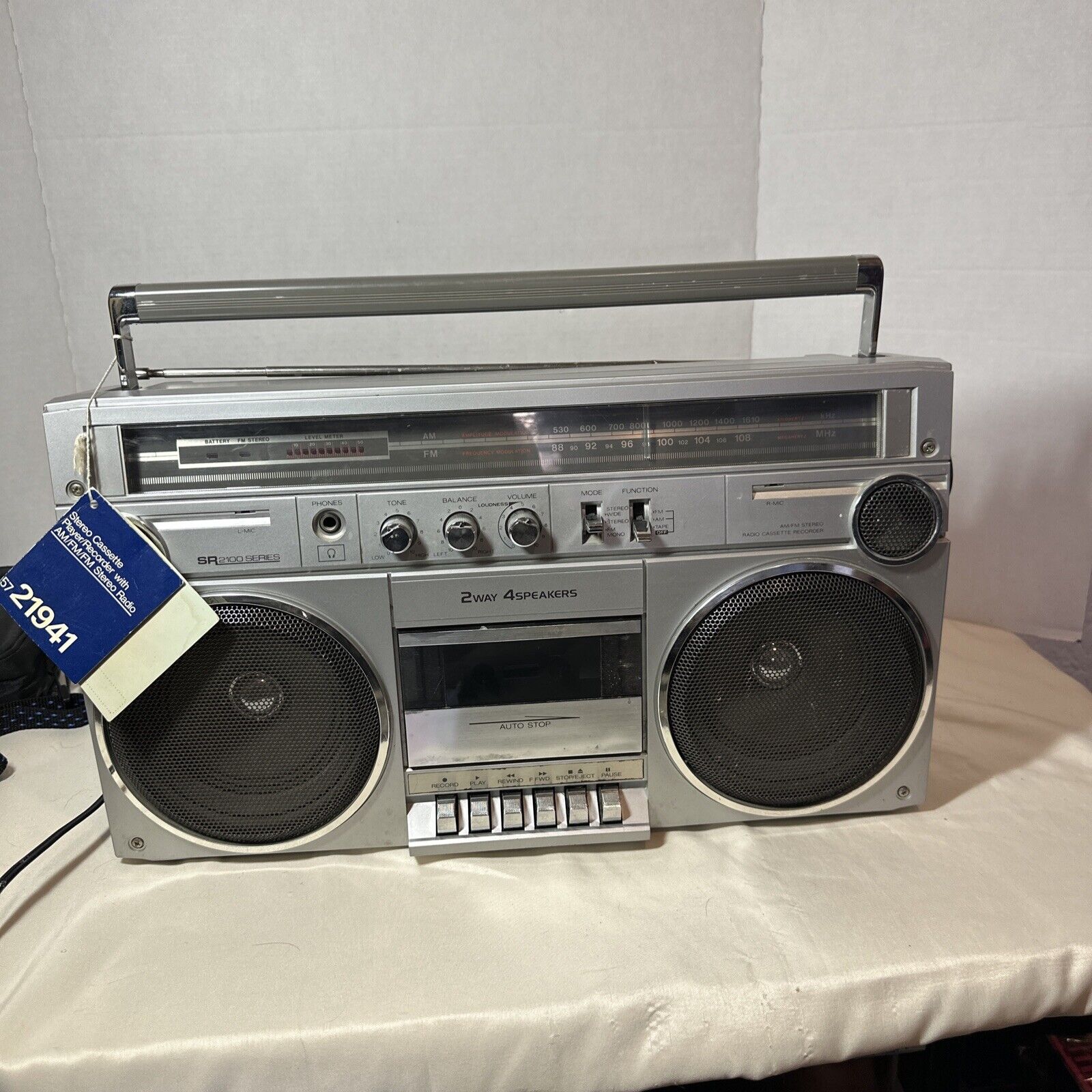 Винтажный магнитофон Sears SR2100 564.21941350 Boombox Stereo Tape Cassette Player-ЯПОНИЯ