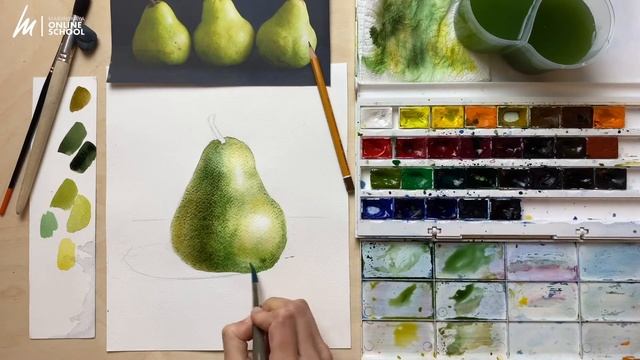 Живая груша акварелью в смешанной технике для начинающих смотреть онлайн