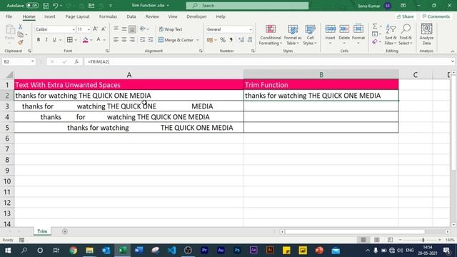 Trim Function in Excel | How to Use Trim Function in Excel