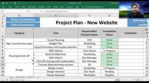 Project planning on Excel with Gantt chart and Dependency arrows. Download template