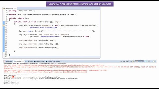 Spring AOP AspectJ @AfterReturning Annotation Example | Spring Tutorial