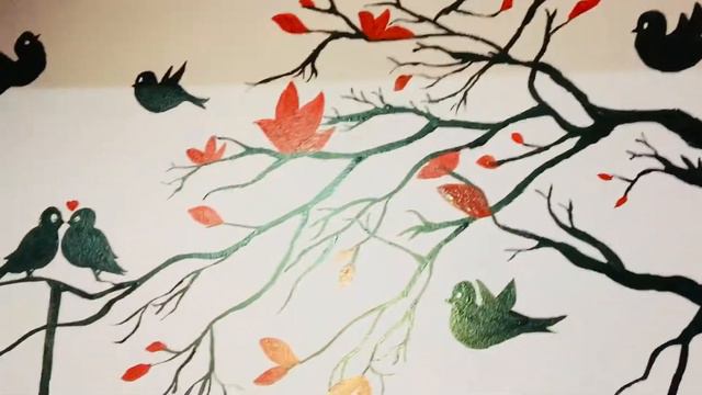#Wall paint art|#Simple tree wall painting|#red flower branches|#easy DIY wall paint art at home🍁🥀 смотреть онлайн