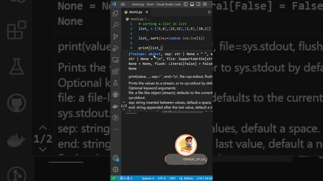How to sorting list of list #python #programming #list  #sorting #pythontrick #coding
