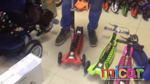 Трёхколёсный самокат Scooter Maxi Micar Transformer со складной регулируемой ручкой, ручным тормозо