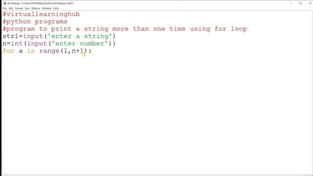 how to print string more than one time using for loop. #python #pythonprogram  @virtuallearninghub