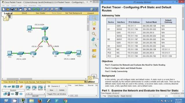 2.2.2.4 Packet Tracer - Configuring IPv4 Static and Default Routes