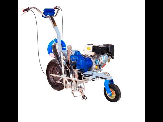 Нанесения разметки на парковку. Окрасочный аппарат с бензиновым приводом RuSpray-3400. смотреть онлайн