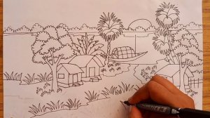 How to draw a beautiful village landscapes scenery with oil pastel step by step/Easy Art Video