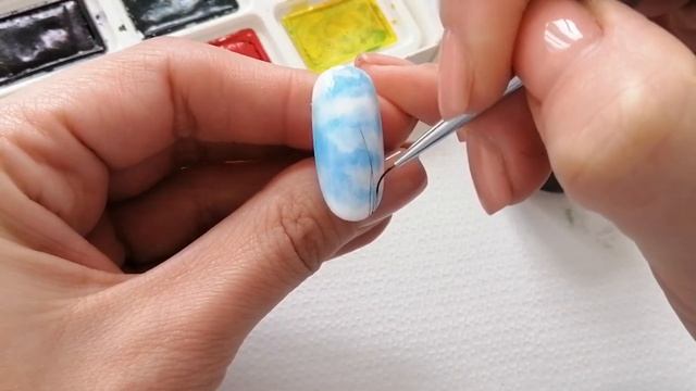 Акварельный дизайн. Пейзаж на ногтях. Весенний дизайн ногтей. Небо на ногтях. ? смотреть онлайн