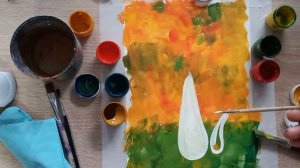 Рисуем мухоморы на полянке гуашью.