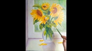 Живопись маслом. Подсолнухи на окне. Часть 1. Oil painting. Sunflowers. Part 1