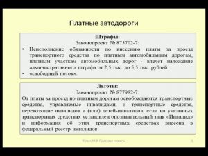 Штрафы и льготы за проезд по платным автодорогам / toll road