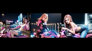 Ai Art Girls. Мотоциклистки в розовых костюмах