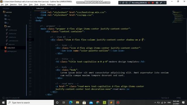 create services section with bootstrap