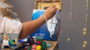 Рисуем картину «Новогодний фонарь» акрилом и кистями Бренда Swansm