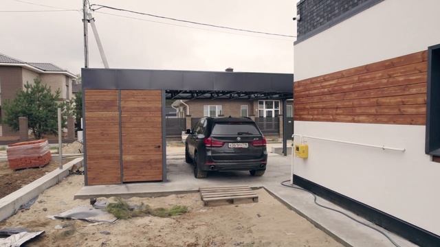 Премиум навес с хоз блоком в стиле хай-тек. Размер навеса 7х5,5х2,5м смотреть онлайн