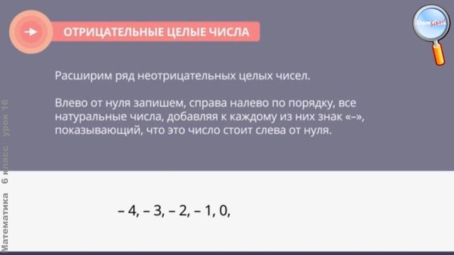 Математика 6 класс (Урок№16 - Отрицательные целые числа.) смотреть онлайн