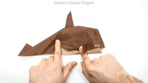 Orca (killer whale) Origami tutorial (Satoshi Kamiya) part 2 折り 紙 ballena