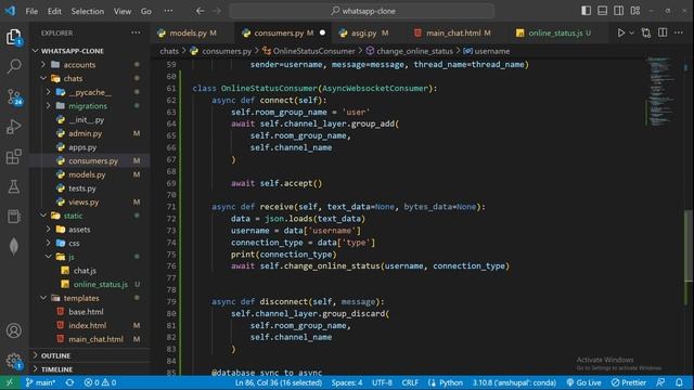 Personal Chat application using Django channels || Users online/offline status #django #websockets