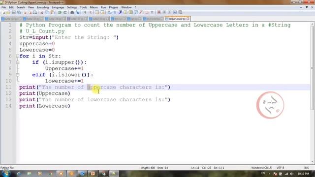 PYTHON PROGRAM TO COUNT THE NUMBER OF UPPERCASE AND LOWERCASE LETTERS IN A STRING #pythonprogrammin