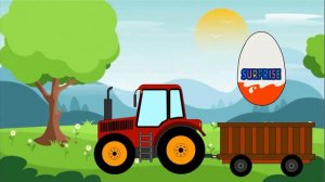 Мультик для малышей. Трактор везет киндер сюрпризы с животными