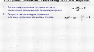 Постулаты Эйнштейна  Связь между массой и энергией  Урок 103