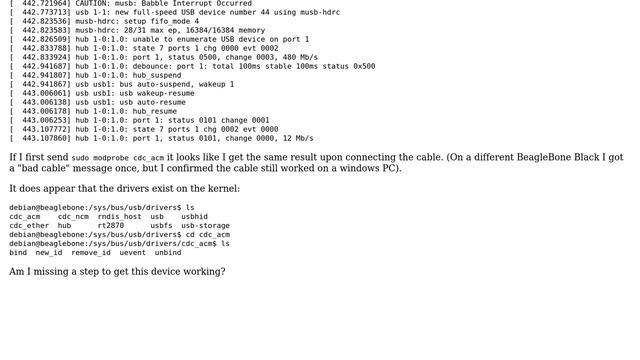 Unix & Linux: RS-232 to USB CDC_ACM on Debian / BeagleBone Black not working смотреть онлайн