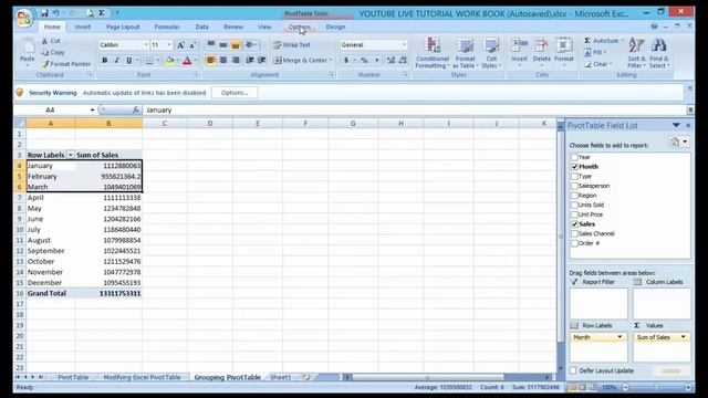 How to use excel Pivot Table to group data