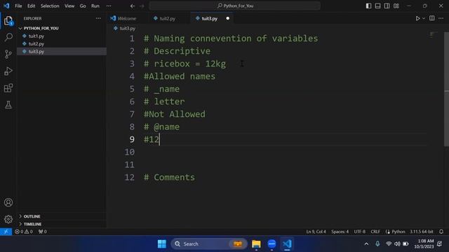 Python Course From Crash - Naming Convention of a Variable and Comments in Python| Tutorial#3