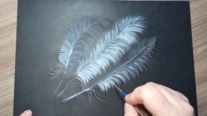 Как нарисовать перышки белой гуашью.