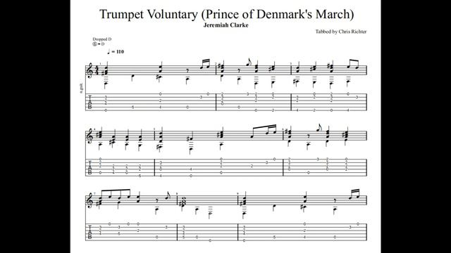 Jeremiah Clarke: Trumpet Voluntary with tablaturesheet music for solo fingerstyle guitar