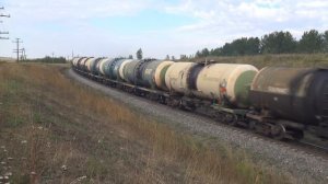 Тепловоз 3ТЭ10М-0127 с грузовым поездом штурмует подъём