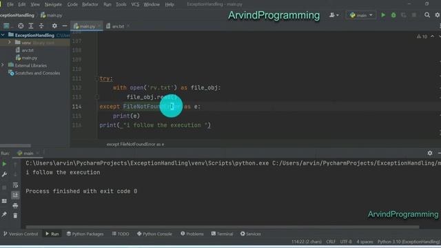 How to handle file using exception handling : python in Hindi