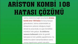 Ariston Kombi 108 Hatası Nasıl Giderilir?