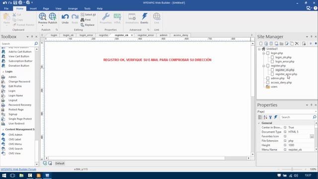 WYSIWYG Web Builder. How to create a Login page, Users page, Registration for new members. (spanish смотреть онлайн