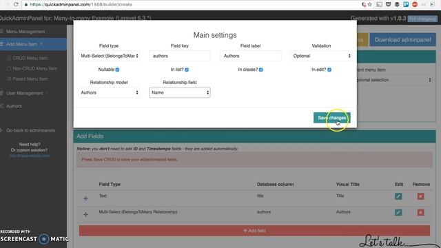 ManyToMany Relationships in QuickAdminPanel