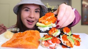 мукбанг • суши лосось • я потолстела ! Роллы с лососем и авокадо Mukuang sushi sashimi salmon 먹방