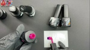 Коррекция ногтей полигелем с дизайном в цвете Instagram