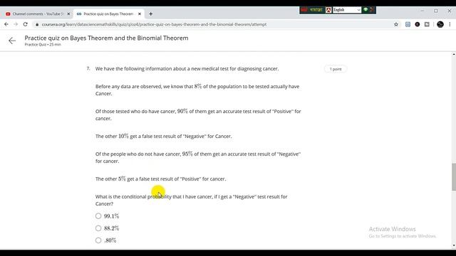 Quiz Answer on Bayes Theorem and the Binomial  | Theorem Data Science Math Skills | Coursera |