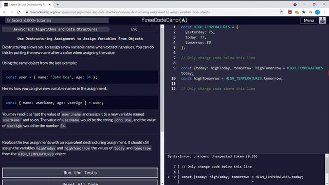 Learn ES6 (12/31) | Use Destructuring Assignment to Assign Variables from Objects | freeCodeCamp