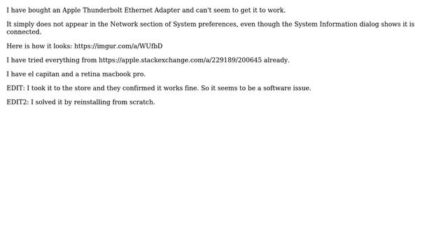 Apple: Thunderbolt ethernet adapter ist not appearing in netwoks tab смотреть онлайн